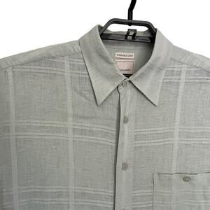 Saddlebred Linen Blend Button Men Shirt XL Sage Preppy Coastal Granpa Windowpane